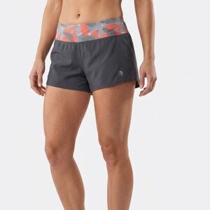 MPG Gray Running Shorts with Coral-Patterned Waistband